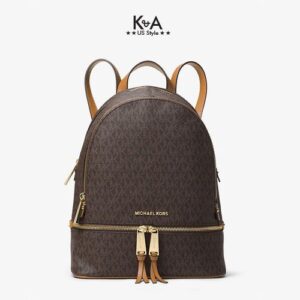 Balo hàng hiệu Michael Kors Rhea Zip Backpack Brown Logo, balo MK hàng hiệu chính hãng màu nâu, balo MK hàng hiệu du lịch, balo MK authentic màu nâu giành cho nữ, balo michael kors hàng hiệu size trung màu nâu, balo michael kors chính hãng công sở