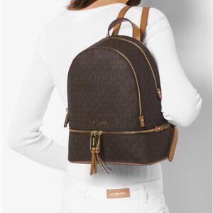 Balo hàng hiệu Michael Kors Rhea Zip Backpack Brown Logo, balo MK hàng hiệu chính hãng màu nâu, balo MK hàng hiệu du lịch, balo MK authentic màu nâu giành cho nữ, balo michael kors hàng hiệu size trung màu nâu, balo michael kors chính hãng công sở
