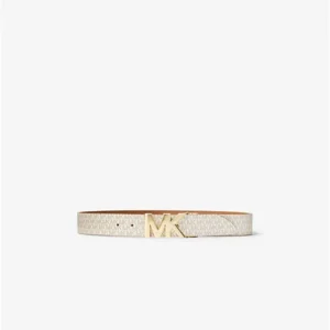 Dây Nịt Nữ Michael Kors Reversible Vanilla Logo and Leather Waist Belt