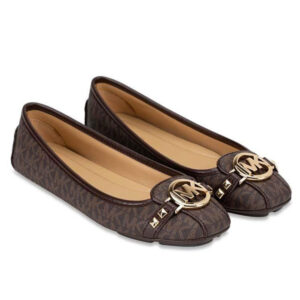 Giày búp bê Michael Kors nữ size 37 màu nâu logo 49T8FUFR1B FULTON MOC PYRAMIC MK SIG MD BROWN