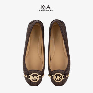 Giày búp bê Michael Kors nữ  màu nâu logo 49T8FUFR1B FULTON MOC PYRAMIC MK SIG MD BROWN