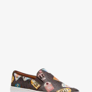 Giày lười nữ Michael Kors 43T0KTFP3B Keaton Slip On Mk Sig Semi Lux Smtvrl Tag Print 6.5M Brown