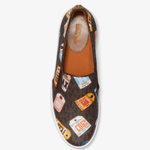 Giày lười nữ Michael Kors 43T0KTFP3B Keaton Slip On Mk Sig Semi Lux Smtvrl Tag Print 6.5M Brown
