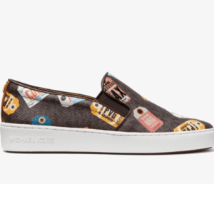 Giày lười nữ Michael Kors 43T0KTFP3B Keaton Slip On Mk Sig Semi Lux Smtvrl Tag Print 6.5M Brown