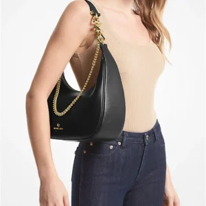 Túi Xách Michael Kors Đeo Vai Màu Đen Piper Large Pebbled Leather Shoulder Bag