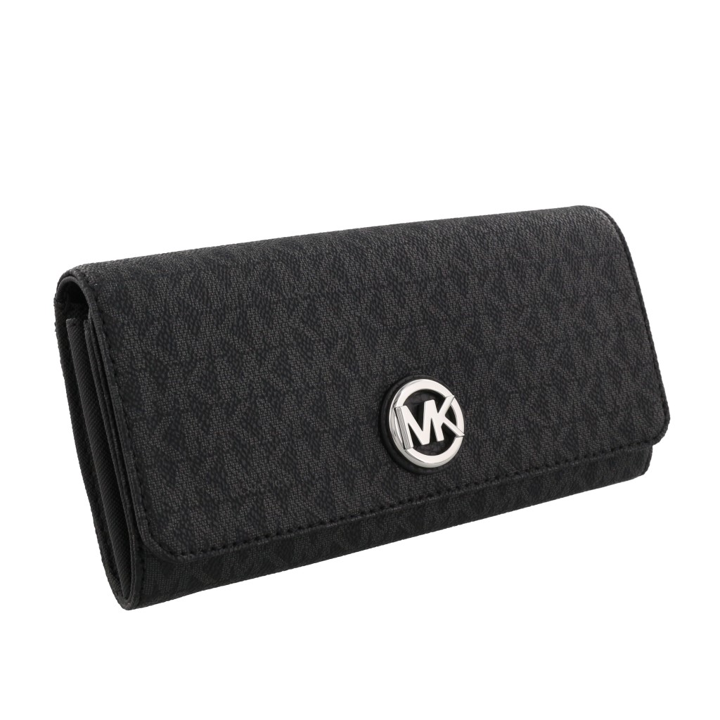 Bóp cầm tay hàng hiệu Michael Kors Fulton Flap Continental Wallet Black Logo