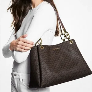 Túi Michael Kors 35H1G9TL9B TRISHA LG TRPL GUSSET SHLDR BROWN - Trung Bình - brown logo