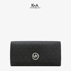 Bóp cầm tay hàng hiệu Michael Kors Fulton Flap Continental Wallet Black Logo, ví MK cầm tay hàng hiệu giành cho nữ, ví MK chính hãng màu đen, Ví MK hàng hiệu size lớn, bóp Michael Kors giành cho nữ màu đen, bóp MK hàng hiệu authentic giành cho nữ