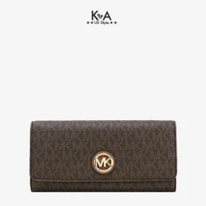 Bóp cầm tay hàng hiệu Michael Kors Fluton Flap Continential Wallet, ví MK cầm tay hàng hiệu giành cho nữ, ví MK chính hãng màu nâu, Ví MK hàng hiệu size lớn, bóp Michael Kors giành cho nữ màu nâu, bóp MK hàng hiệu authentic giành cho nữ