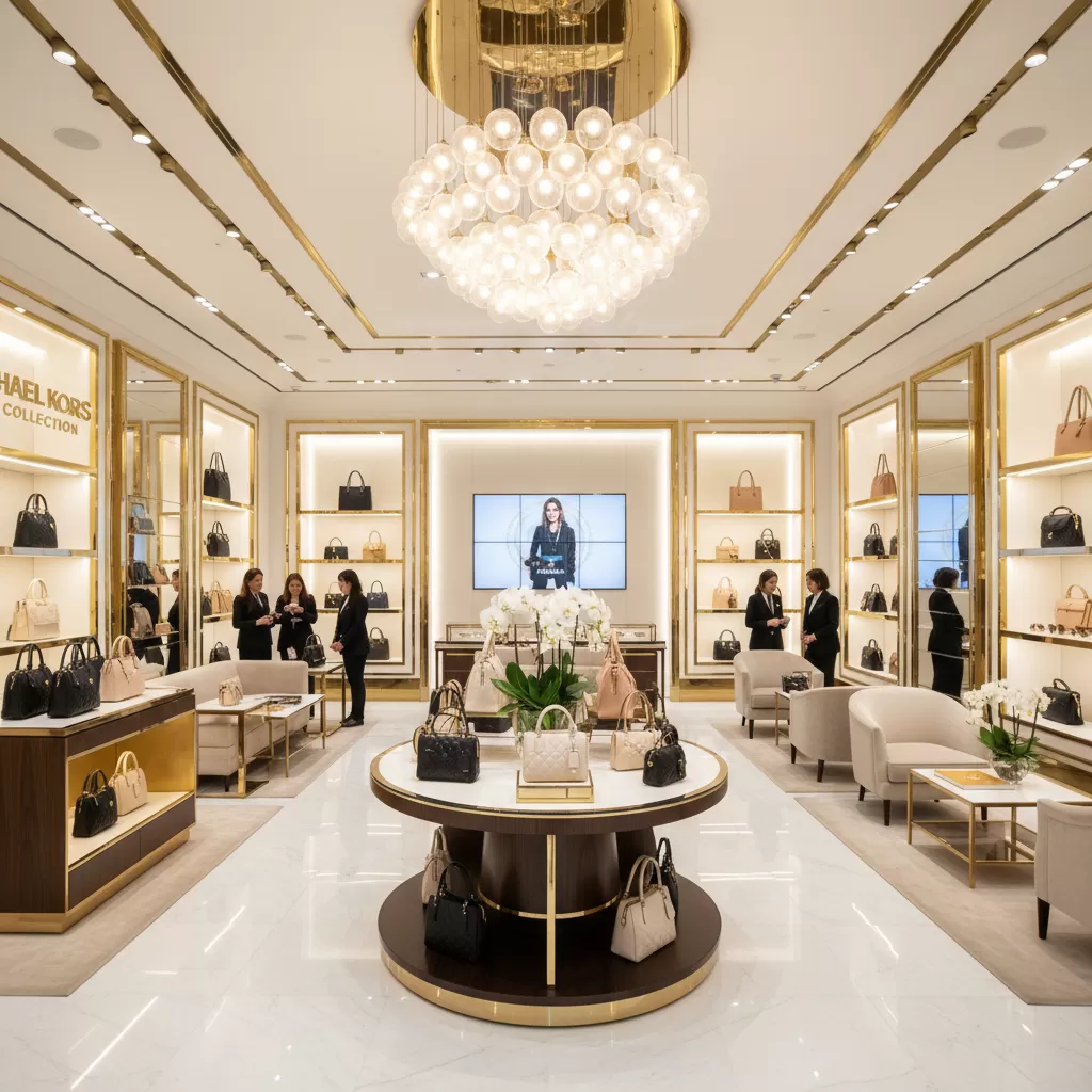 gemini_image_1770820732 Không gian trưng bày túi Michael Kors sang trọng tại một cửa hàng uy tín