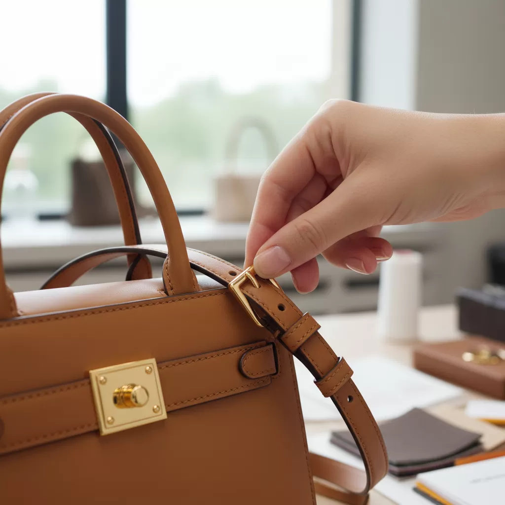 gemini_image_1770826143 Thao tác điều chỉnh dây túi Michael Kors dạng quai da vô cùng đơn giản và nhanh chóng