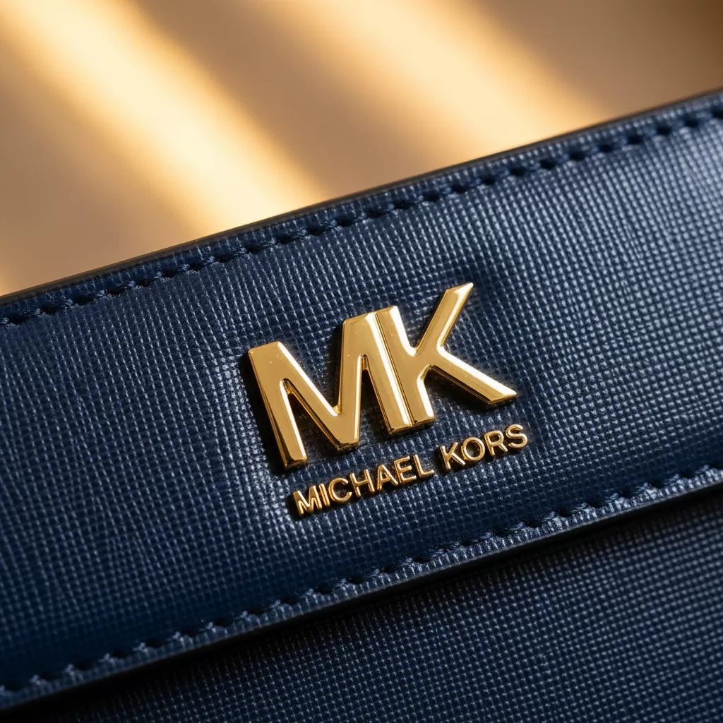 Chất liệu da cao cấp và logo kim loại sắc nét trên túi Michael Kors