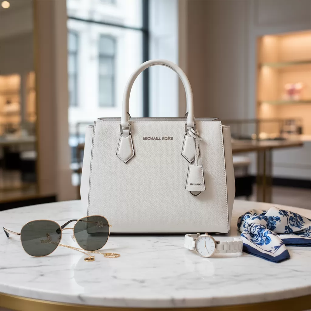 gemini_image_1770830642 Túi Michael Kors màu trắng mang vẻ đẹp tinh khiết và đẳng cấp vượt thời gian