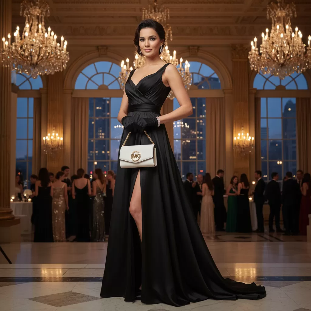 gemini_image_1770830643 Sự kết hợp hoàn hảo giữa túi Michael Kors trắng và trang phục dự tiệc sang trọng
