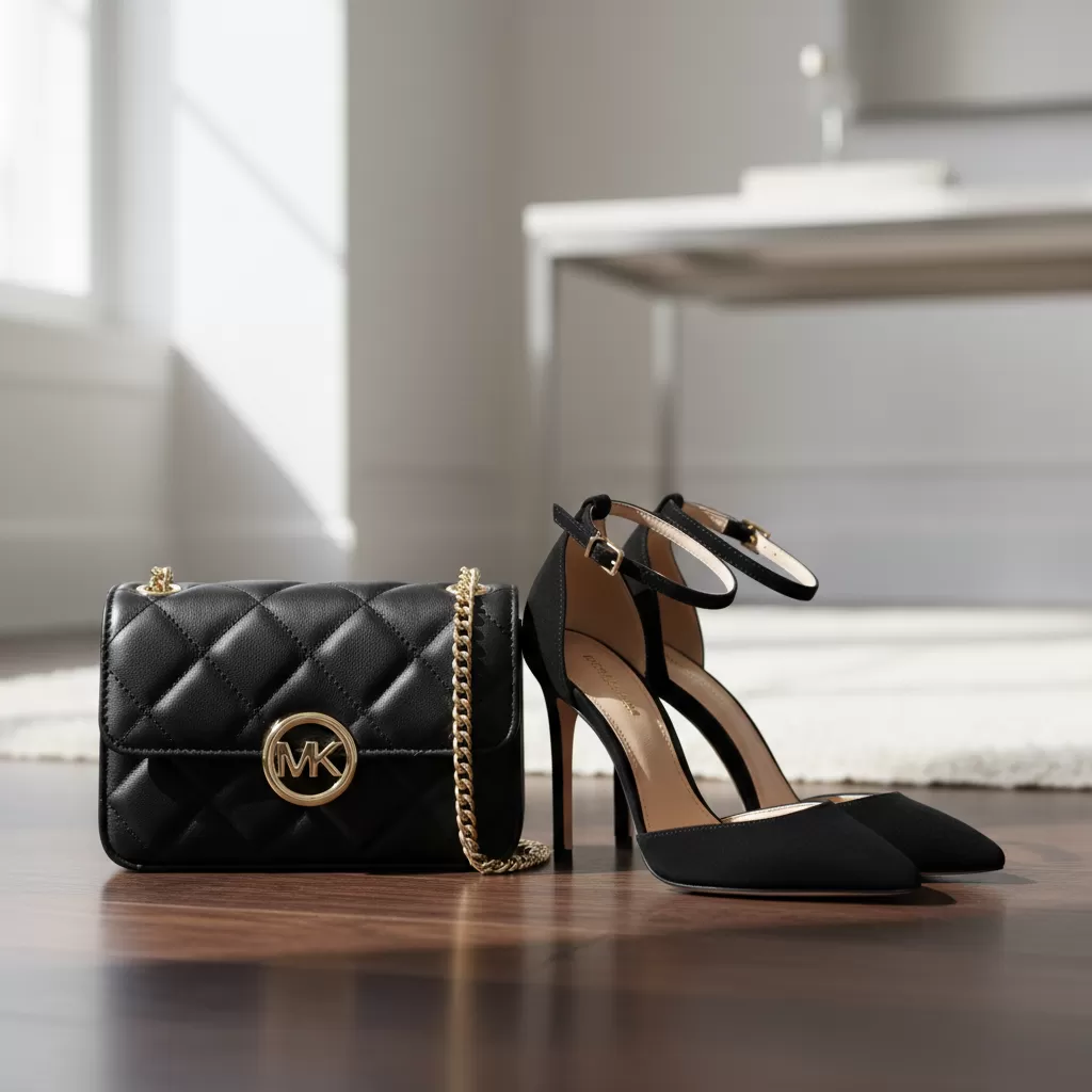 Túi đeo chéo Michael Kors nhỏ gọn kết hợp cùng giày cao gót quai mảnh đầy quyến rũ