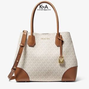 Giỏ xách Michael Kors hàng hiệu authentic Mercer Gallery MD Center Zip Tote Vanilla Bag, giỏ xách MK chính hãng giành cho nữ, túi xách michael kors hàng hiệu màu trắng size trung, túi xách MK hàng hiệu dạo phố, túi xách MK văn phòng