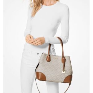 Giỏ xách Michael Kors hàng hiệu authentic Mercer Gallery MD Center Zip Tote Vanilla Bag, giỏ xách MK chính hãng giành cho nữ, túi xách michael kors hàng hiệu màu trắng size trung, túi xách MK hàng hiệu dạo phố, túi xách MK văn phòng