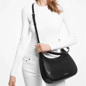 Túi Michael Kors Đeo Chéo Màu Đen Cora Large Pebbled Leather Shoulder Bag