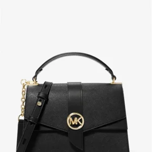 Túi Xách Michael Kors Màu Đen Đeo Chéo Size Trung 30H1GGRS2L Greenwich MD Satchel Leather Black