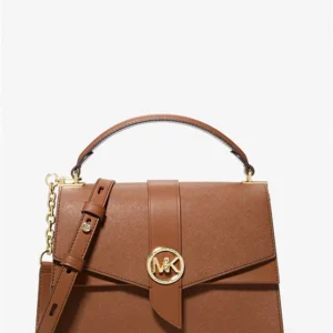 Túi Xách Michael Kors Màu Nâu Đeo Chéo Size Trung 30H1GGRS2L Greenwich MD Satchel Leather Luggage