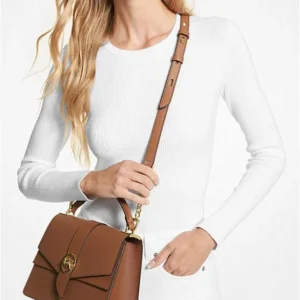 Túi Xách Michael Kors Màu Nâu Đeo Chéo Size Trung 30H1GGRS2L Greenwich MD Satchel Leather Luggage