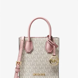Túi Michael Kors Nữ Mini Màu Trắng Phối Hồng 35T1GM9C0I Mercer Extra-Small Logo and Leather Crossbody Bag
