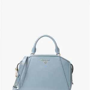 Túi Xách Michalel Kors Màu Xanh Đeo Chéo Size Trung 30F1G9CS1L Cleo SM Satchel Leather Pale Blue