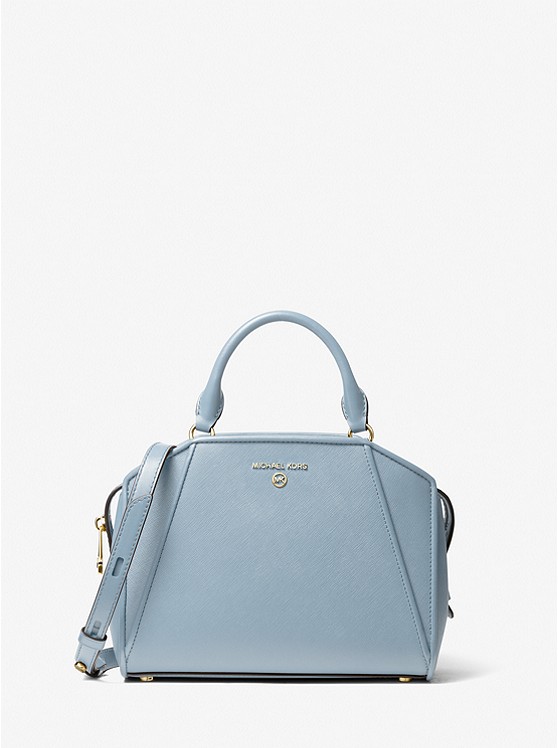 Túi Xách Michalel Kors Màu Xanh Đeo Chéo Size Trung 30F1G9CS1L Cleo SM Satchel Leather Pale Blue