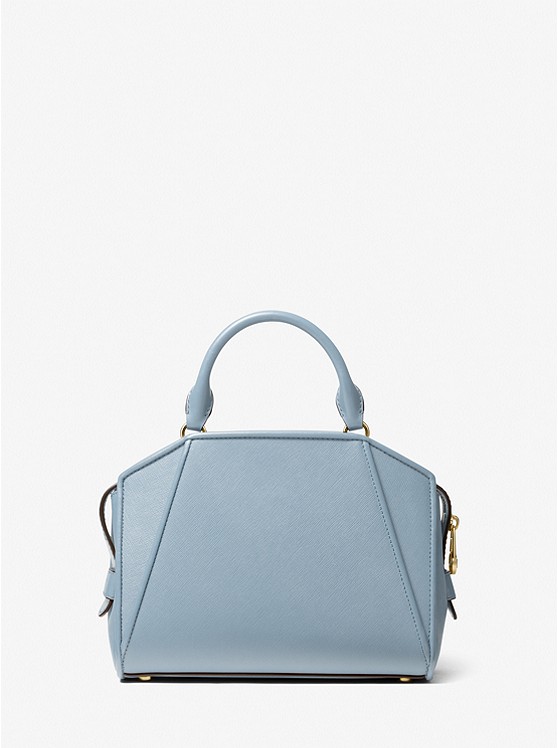 Túi Xách Michalel Kors Màu Xanh Đeo Chéo Size Trung 30F1G9CS1L Cleo SM Satchel Leather Pale Blue