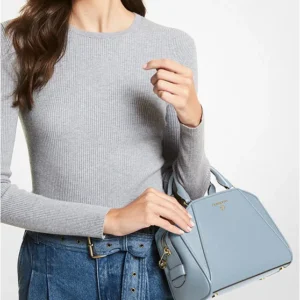 Túi Xách Michalel Kors Màu Xanh Đeo Chéo Size Trung 30F1G9CS1L Cleo SM Satchel Leather Pale Blue
