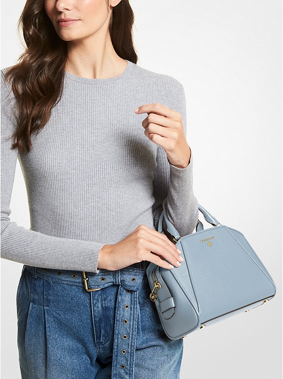 Túi Xách Michalel Kors Màu Xanh Đeo Chéo Size Trung 30F1G9CS1L Cleo SM Satchel Leather Pale Blue