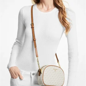 Túi Xách Michael Kors Màu Trắng Đeo Chéo 32F2GT9C0B Jet Set Charm Small Oval Crossbody bag Vanilla