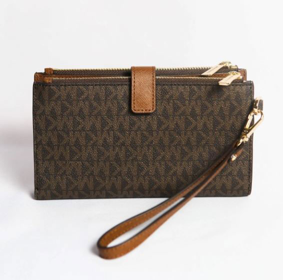 Ví cầm tay nữ Michael Kors của Mỹ Jet Set Double Zip Logo Brown