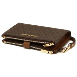 Ví cầm tay nữ Michael Kors của Mỹ Jet Set Double Zip Logo Brown Màu Nâu