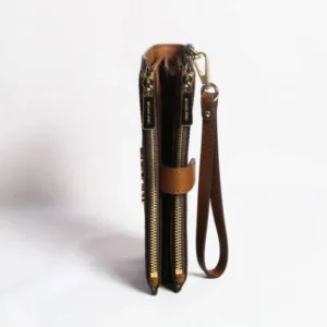 Ví cầm tay nữ Michael Kors của Mỹ Jet Set Double Zip Logo Brown Màu Nâu