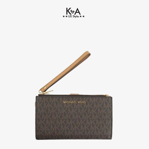 Ví cầm tay nữ Michael Kors của Mỹ Jet Set Double Zip Logo Brown