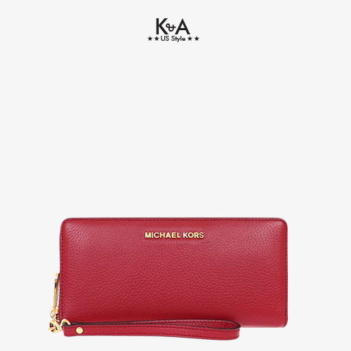 Ví cầm tay nữ Michael Kors màu đỏ size lớn jet set travel continental large red wallet.