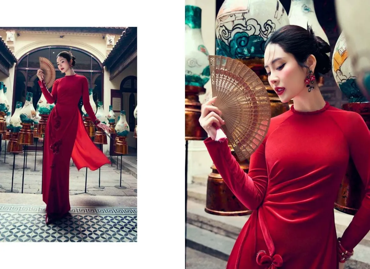 ao-dai-cach-tan-mac-voi-quan-gi-1_9cbe5a5d4f814dd7bf08a1b5b4c212cb Sự kết hợp giữa áo dài cách tân và túi MK đỏ tạo nên vẻ ngoài trẻ trung và thời thượng