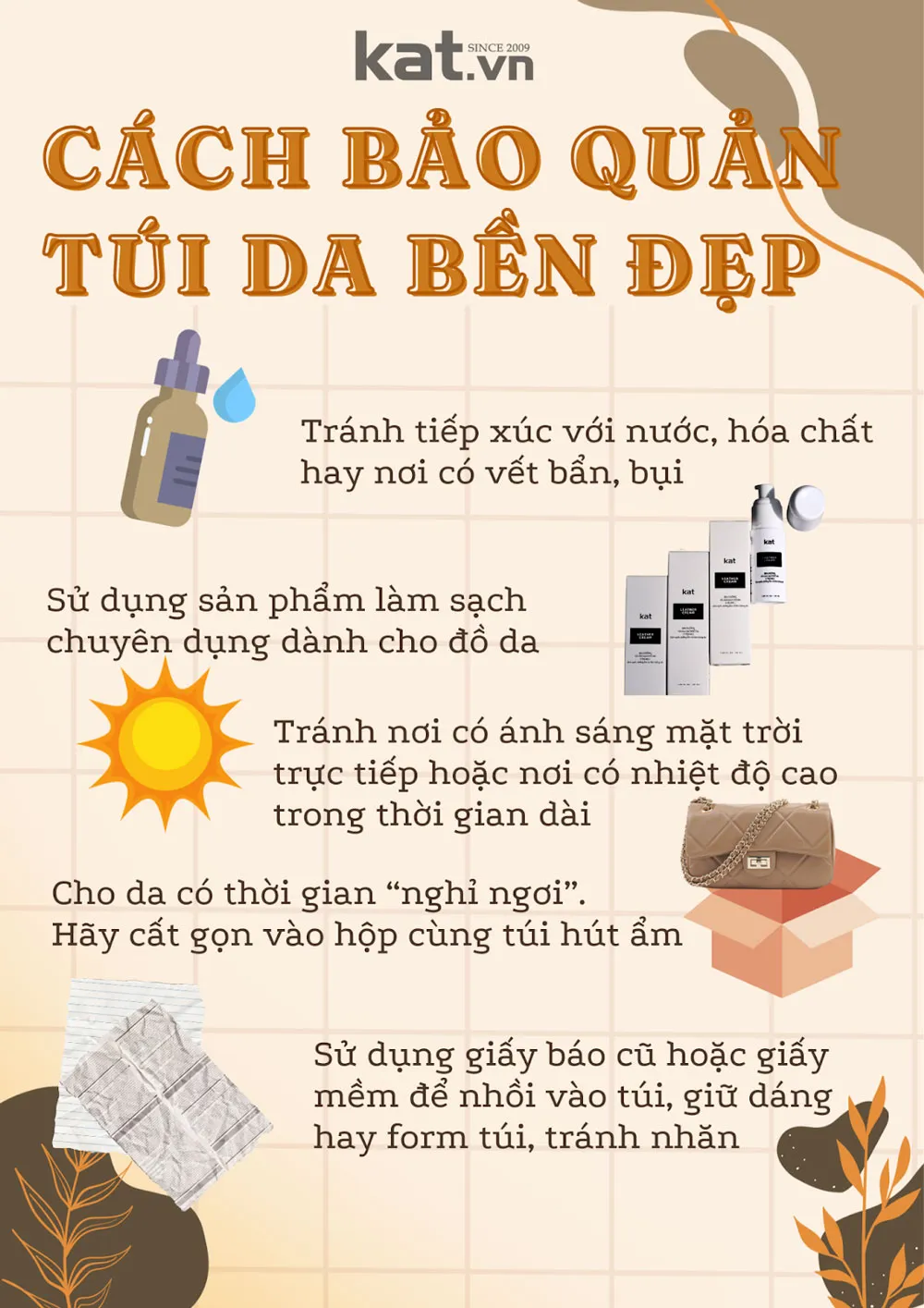 Chăm sóc túi xách đúng cách giúp kéo dài tuổi thọ sản phẩm