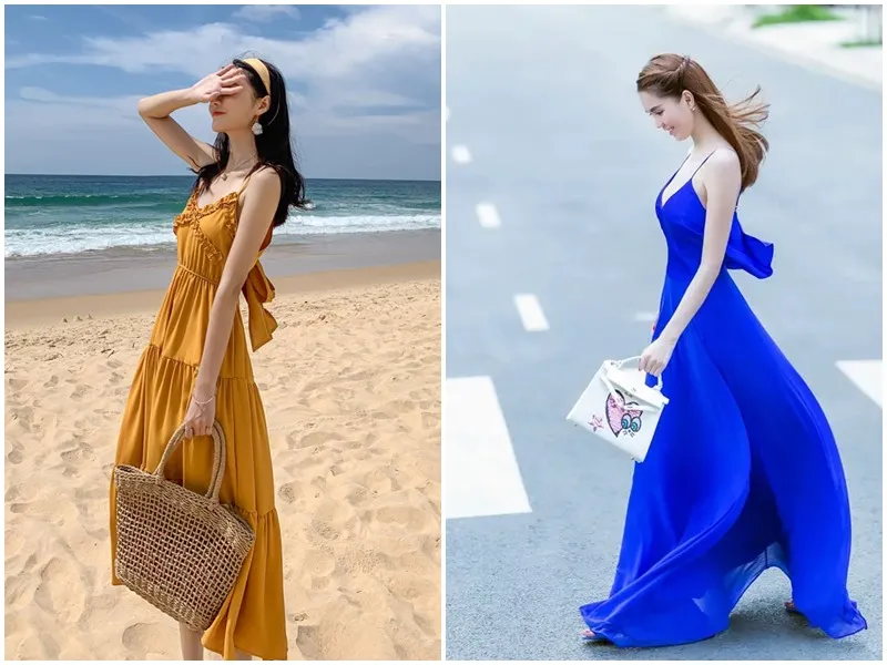 mau-dam-maxi-di-bien-1 Sự kết hợp hoàn hảo giữa đầm maxi và túi xách MK tạo nên vẻ ngoài thanh lịch cho mùa hè
