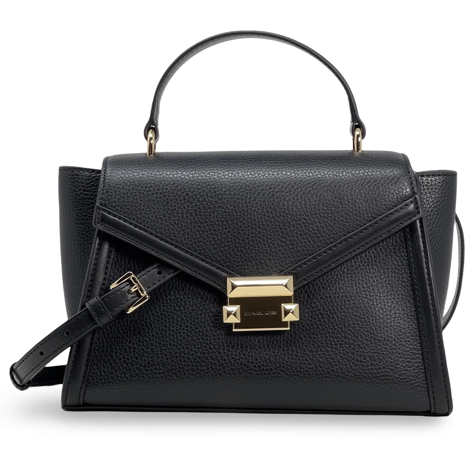 michael-kors-women-s-whitney-medium-flap-top-handle-satchel-handbag-black_6a2eff51-ccaf-46f3-892a-63145dab0036-1b874f091fc5882f895a866f397d39d5 Phom dáng cứng cáp và chi tiết kim loại tinh xảo tạo nên đẳng cấp cho MK Whitney Flap